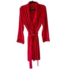 Lauren Ralph Lauren Sz XL Red Cozy Cotton Blend Robe Midi Length Embroidered